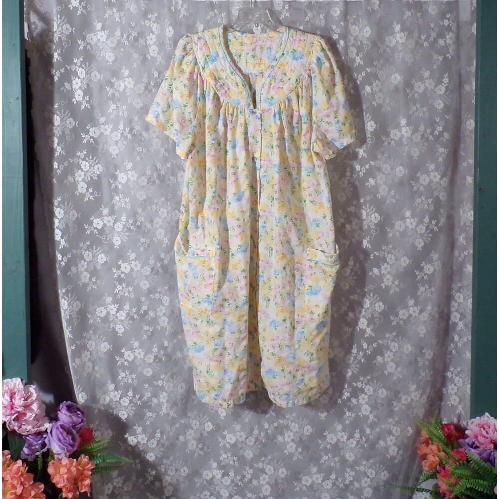 Vintage 80s Floral House Coat Size 2XL 1980s Retro Granny Cozy Summer Robe